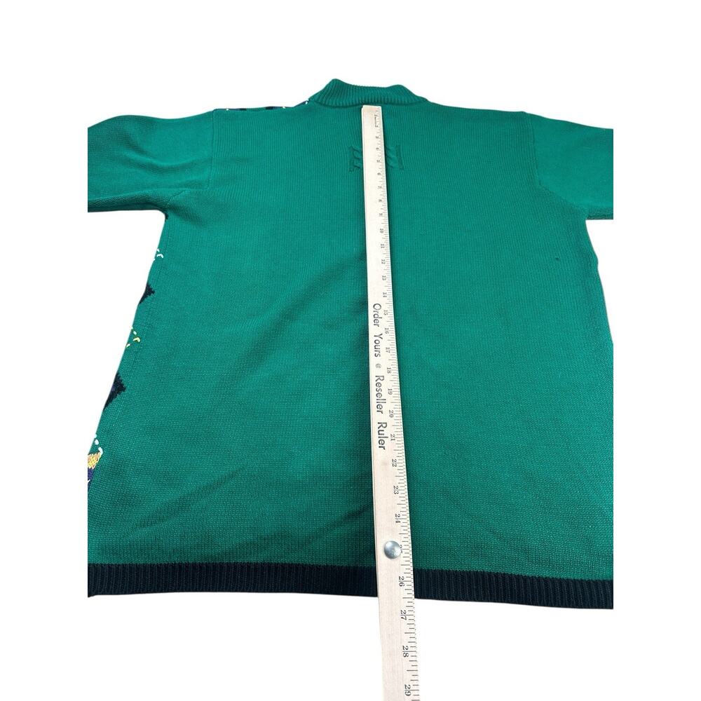 Marisa Christina Vintage Argyle Knit Sweater Green Navy Gold Long Tunic 90s L - Picture 7 of 12